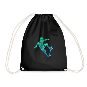 Skateboard Skate Stunt Motif for Boys and Kids - Drawstring Bag - black - Front
