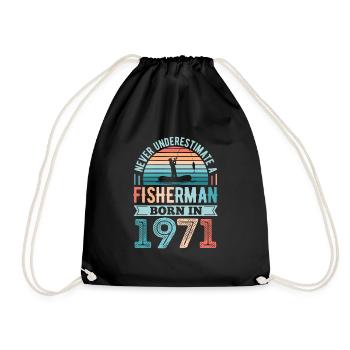 Fisherman born 1971 Fishing 50th Birthday Gift - Drawstring Bag - black - Front
