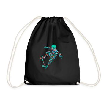 Skateboard Skate Stunt Motif for Boys and Kids - Drawstring Bag - black - Front