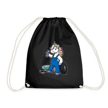 Funny Comic Unicorn Car Mechanic Gift - Drawstring Bag - black - Front