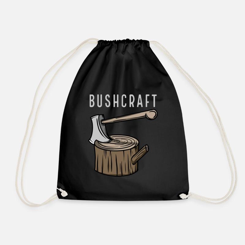 Bushcraft - Axe with wooden trunk - Drawstring Bag - black