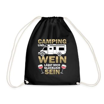 Camping Weinliebhaber Camper Wohnmobil Campen Wein - Turnbeutel - Schwarz - Vorne