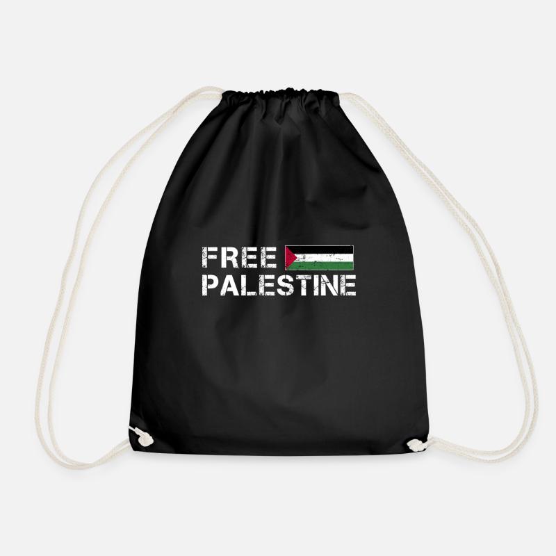 Free Palestine Gaza Flag Arabic - Drawstring Bag - black