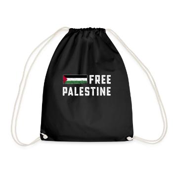 Free Gaza Palestine Flag Arabic distressed - Drawstring Bag - black - Front