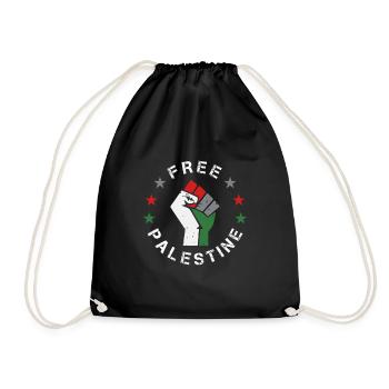 Free Palestine Fist Gaza - Arabic Gift - Drawstring Bag - black - Front