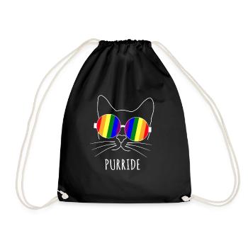 Purride Katze LGBT Gay Pride Mit Regenbogen Brille - Turnbeutel - Schwarz - Vorne
