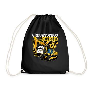Bagger Baustelle Geburtstag 2 Jahre Geschenk Bau - Turnbeutel - Schwarz - Vorne