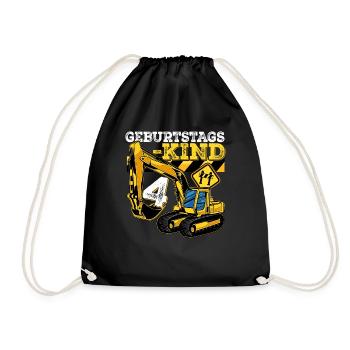 Bagger Baustelle Geburtstag 4 Jahre Geschenk Bau - Turnbeutel - Schwarz - Vorne