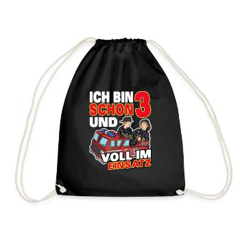 Ich bin schon 3 | 3. Geburtstag Feuerwehr Jungen - Turnbeutel - Schwarz - Vorne