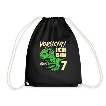 Roar Ich Bin 7 | 7. Geburtstag Jungen Dino - Turnbeutel - Schwarz - Vorne