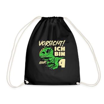 Roar Ich Bin 4 | 4. Geburtstag Jungen Dino - Turnbeutel - Schwarz - Vorne