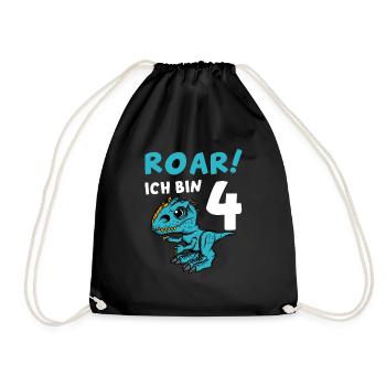 Roar Ich Bin 4 | 4. Geburtstag Jungen Dino - Turnbeutel - Schwarz - Vorne