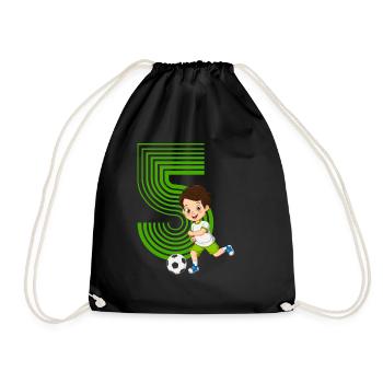 Junge 5 Jahre alt Fussballer 5. Geburtstag - Turnbeutel - Schwarz - Vorne