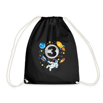 Astronaut | Space | 3th Bday | 3 Years Old Bday - Drawstring Bag - black - Front