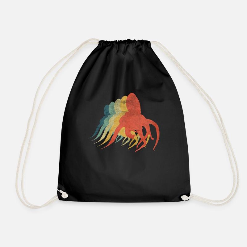 Squid Retro Vintage Color - Drawstring Bag - black