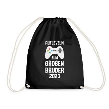 Großer Bruder 2023 Geschenk Babyparty Gamer GAMING - Turnbeutel - Schwarz - Vorne
