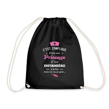 Princesse et infirmière, Cadeau infirmière femme - Sac de sport léger - noir - Devant