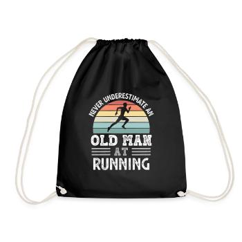 Old Man at Running Fathers Day Funny Gift - Drawstring Bag - black - Front