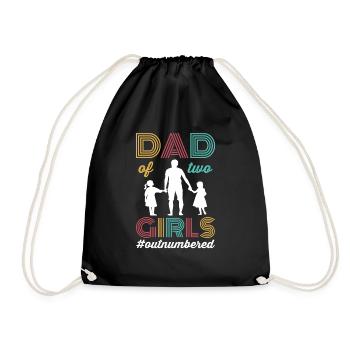 Dad of two Girls Outnumbered Fathers Day Gift - Drawstring Bag - black - Front