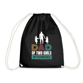 Dad of 2 Girls Outnumbered Fathers Day Retro - Drawstring Bag - black - Front