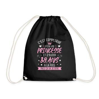 Une princesse et d'avoir 38 ans, Cadeau 38 ans - Sac de sport léger - noir - Devant