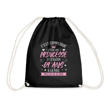 Une princesse et d'avoir 69 ans, Cadeau 69 ans - Sac de sport léger - noir - Devant