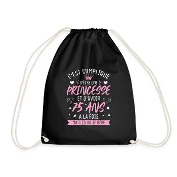 Une princesse et d'avoir 75 ans, Cadeau 75 ans - Sac de sport léger - noir - Devant