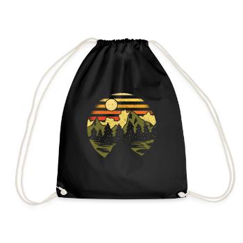 Wandern Hiker Outdoor Camping Natur Wald Retro - Turnbeutel - Schwarz - Vorne