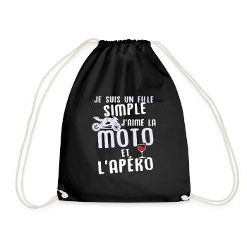 Un fille j'aime les moto et les apéros - Sac de sport léger - noir - Devant
