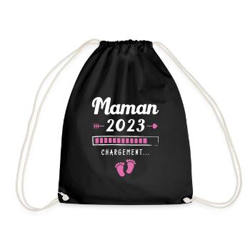Maman 2023 Chargement, Cadeau future maman - Sac de sport léger - noir - Devant