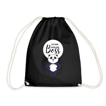 I'm the boss here bear business panda laugh - Drawstring Bag - black - Front