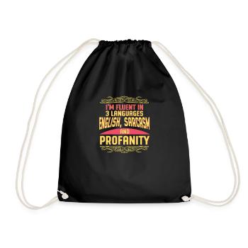 3 Languages English Sarcasm And Obscenity Humor - Drawstring Bag - black - Front