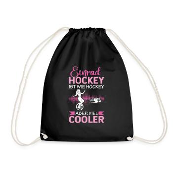 Einrad Hockey ist wie Hockey Einradhockey | Einrad - Turnbeutel - Schwarz - Vorne