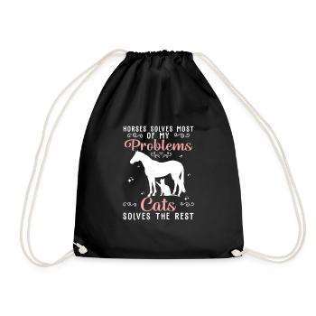 Horses Solves Most Of My Problems Cats Solves The - Drawstring Bag - black - Front