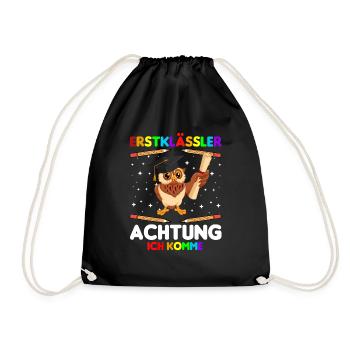 Erstklässler Schulkind Einschulung Eule - Turnbeutel - Schwarz - Vorne