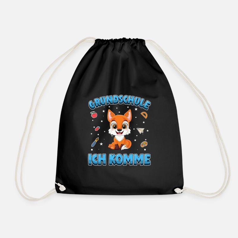 Grundschule ich komme Einschulung 1. Klasse Fuchs - Turnbeutel - Schwarz
