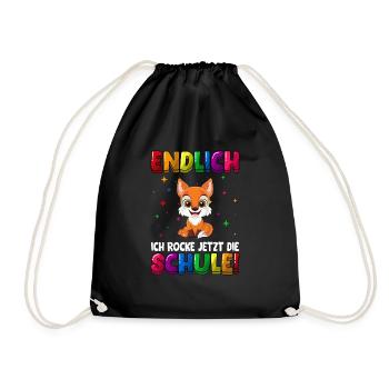 Endlich jetzt rocke ich die Schule Einschulung - Turnbeutel - Schwarz - Vorne