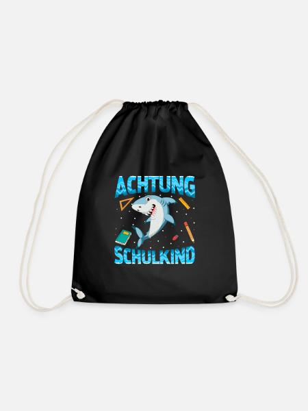 Einschulung Achtung Schulkind Geschenk Hai - Turnbeutel - Schwarz