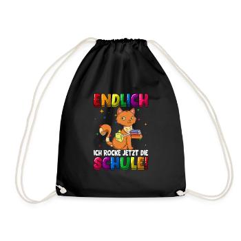 Endlich ich rocke jetzt die Schule Katze - Turnbeutel - Schwarz - Vorne