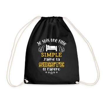je suis une fille simple j'aime sieste et apéro - Sac de sport léger - noir - Devant