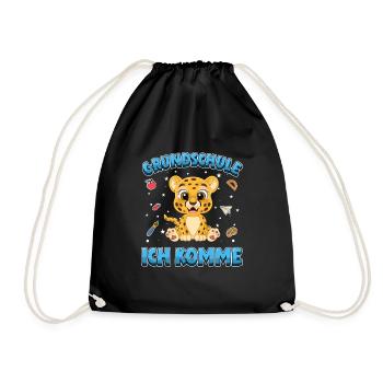 Grundschule ich komme Einschulung Leopard - Turnbeutel - Schwarz - Vorne