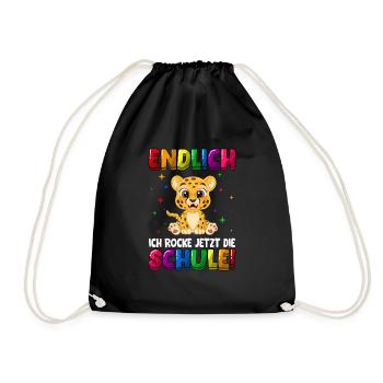 Endlich ich rocke jetzt die Schule Leopard - Turnbeutel - Schwarz - Vorne