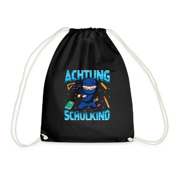 Einschulung Achtung Schulkind Geschenk Ninja - Turnbeutel - Schwarz - Vorne