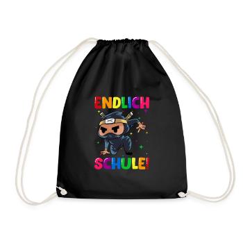 Endlich Schule Ninja Einschulung Schulkind - Turnbeutel - Schwarz - Vorne
