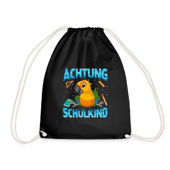 Einschulung Achtung Schulkind Geschenk Papagei - Turnbeutel - Schwarz - Vorne