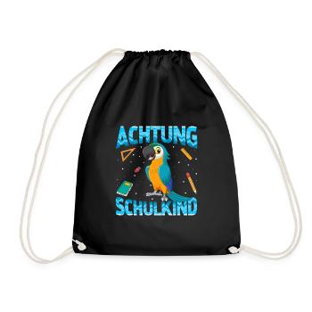 Einschulung Achtung Schulkind Geschenk Papagei - Turnbeutel - Schwarz - Vorne