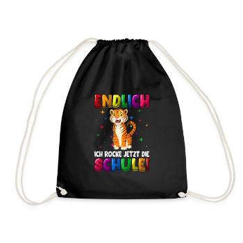 Endlich jetzt rocke ich die Schule Einschulung - Turnbeutel - Schwarz - Vorne