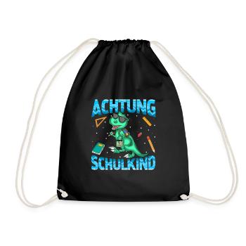 Achtung Schulkind Dinosaurier - Turnbeutel - Schwarz - Vorne