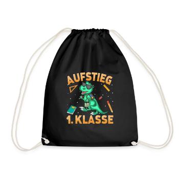 Aufstieg 1. Klass Dinosaurier Schulkind Schulstart - Turnbeutel - Schwarz - Vorne