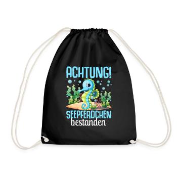 Seepferdchen Abzeichen Seepferdchen bestanden - Turnbeutel - Schwarz - Vorne